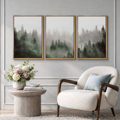 "Misty Forest Landscape" Moody Green Pine Tree