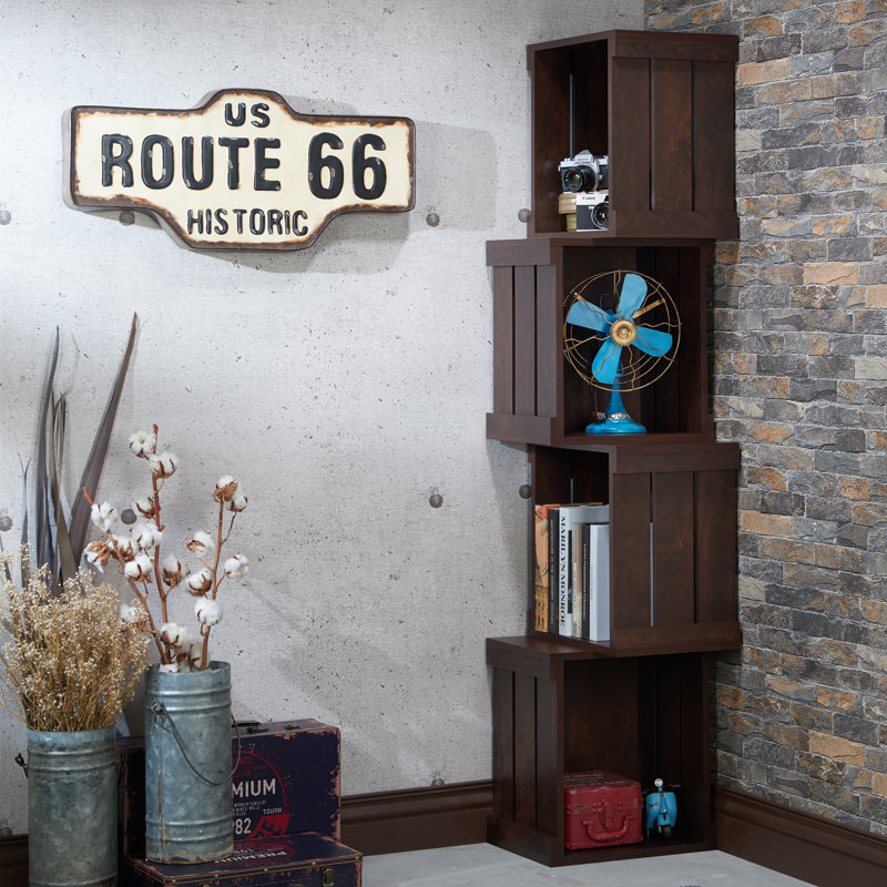 Friel 172cm H x 40cm W Corner Bookcase, Vintage Walnut