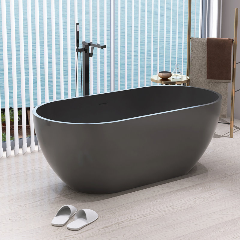 Baignoire de trempage autoportante de 59 po x 29,5 po avec drain, Gris