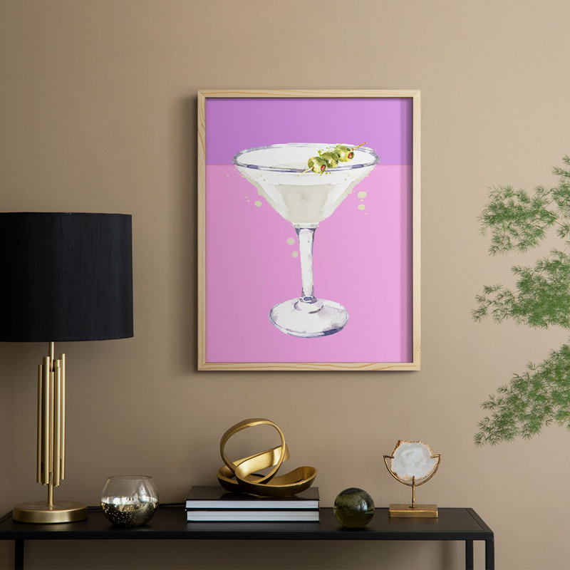 Reproduction encadrée Neon Martini - bois massif, Naturel, H 30 po x l 24 po