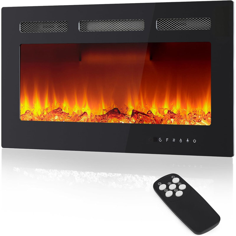 36" Recessed And Wall Mounted Electric Fireplace With Timer Remote Control & Touch Screen, Modern Smart Ultra-Thin Fireplace Heater With Adjustable Flame & Low Noise, 750/1500W