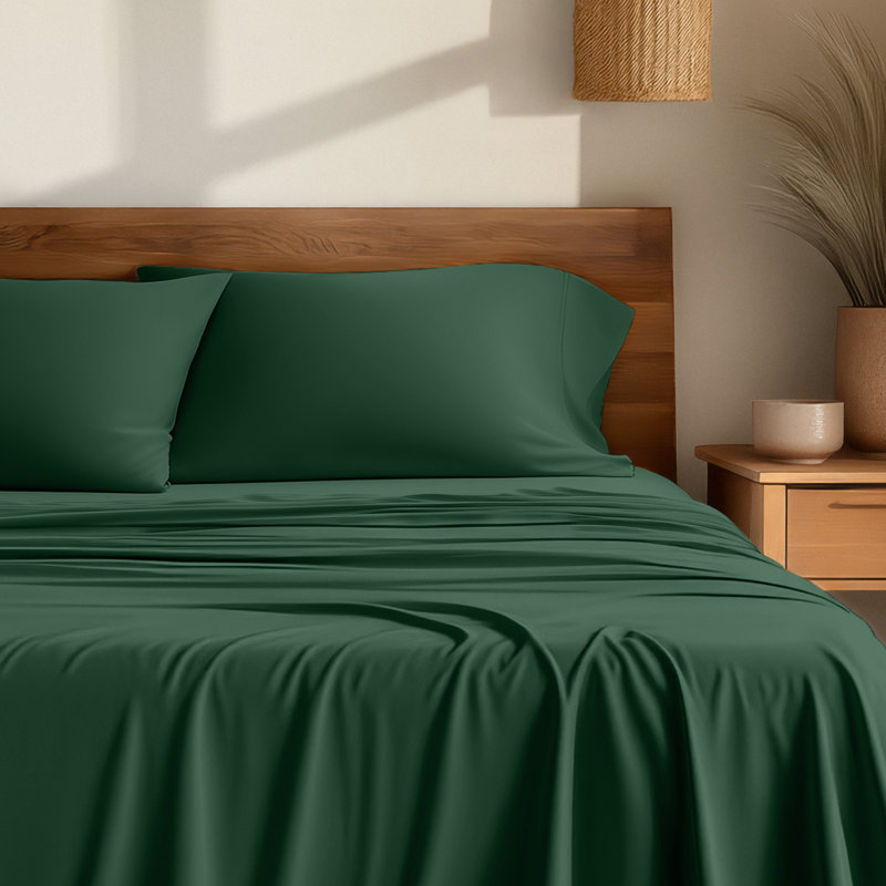 Sheet Set - Rayon from Bamboo, Forest Green, Split Head Flex King Sheet Set with 2 Pillowcases