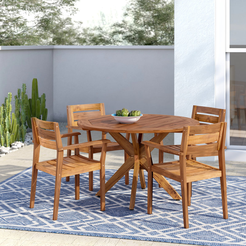 Renaud 4 - Person Wood Patio Dining Set with Round Table