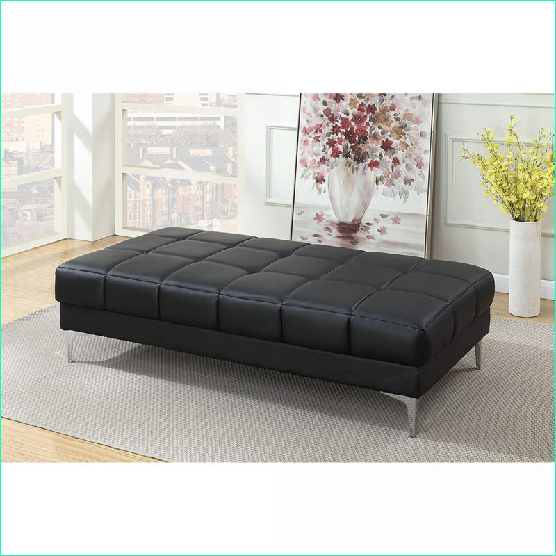 Repose-pieds, très grand simili cuir noir moderne contemporain | Argent mat | Pieds en métal