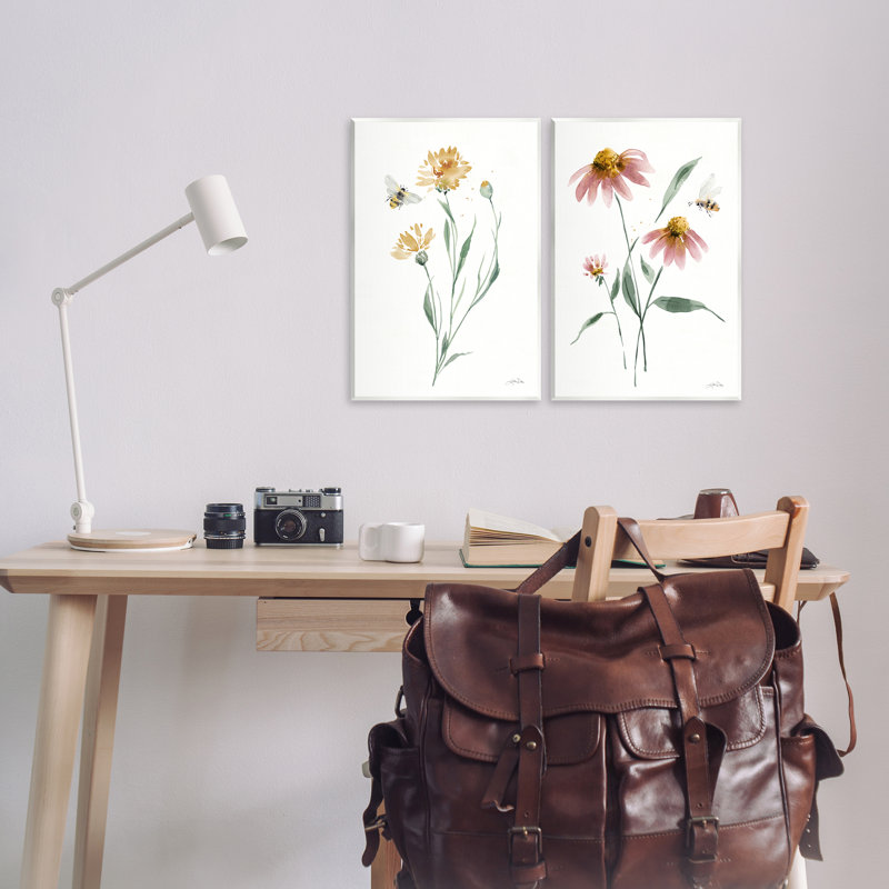«Flower Stem Bees», ensemble de 2 plaques murales par Katrina Pete, H 19 po x l 13 po