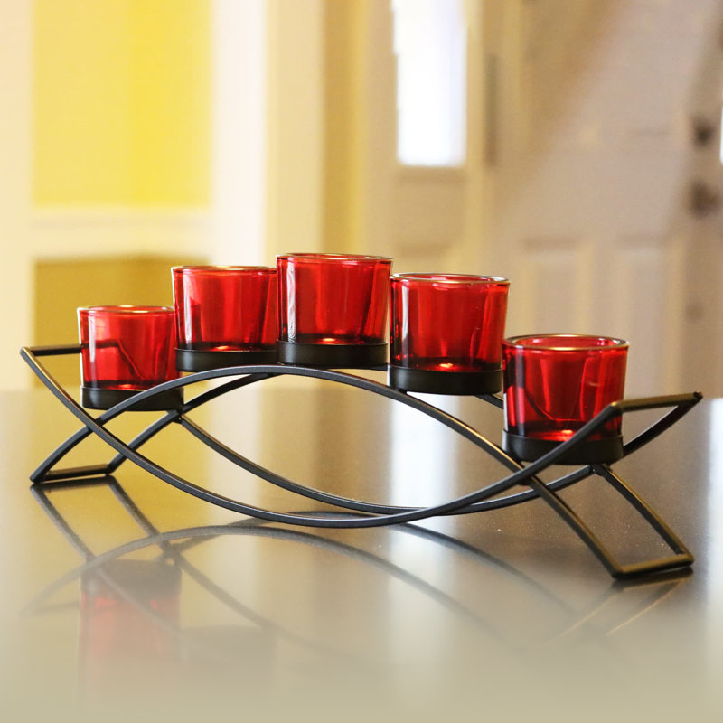 Porte-bougie moderne de 5 tasses pour la décoration intérieure, Rouge
