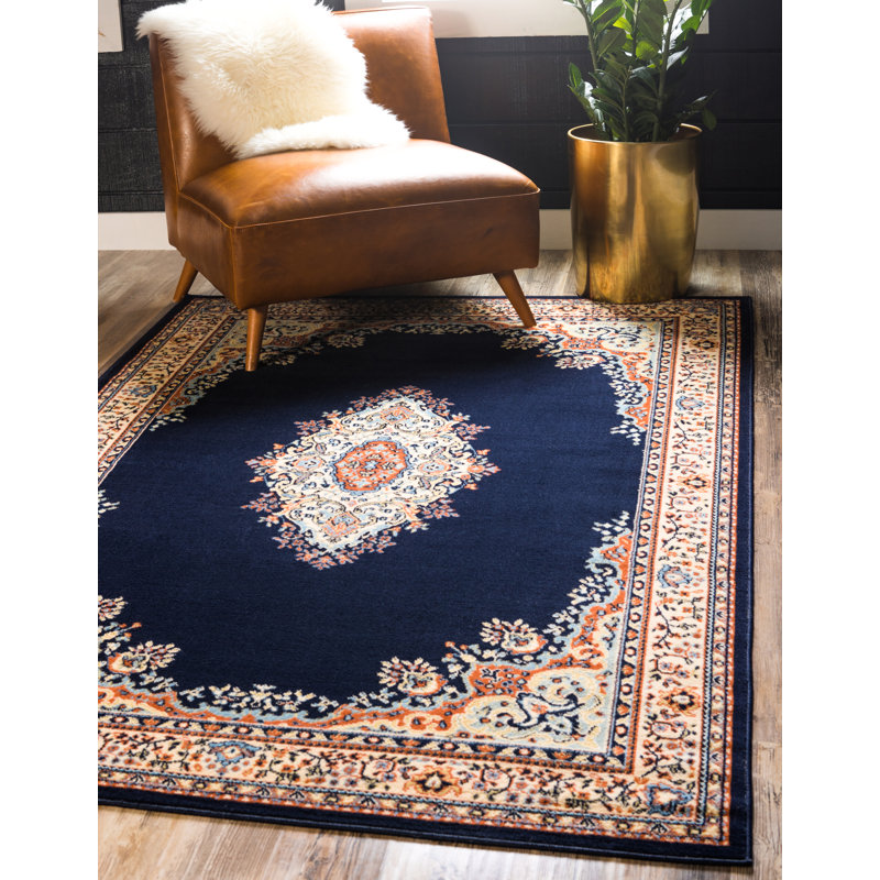 Tapis oriental noir Balthrop, Rectangulaire 8 pi x 10 pi, Dark Blue