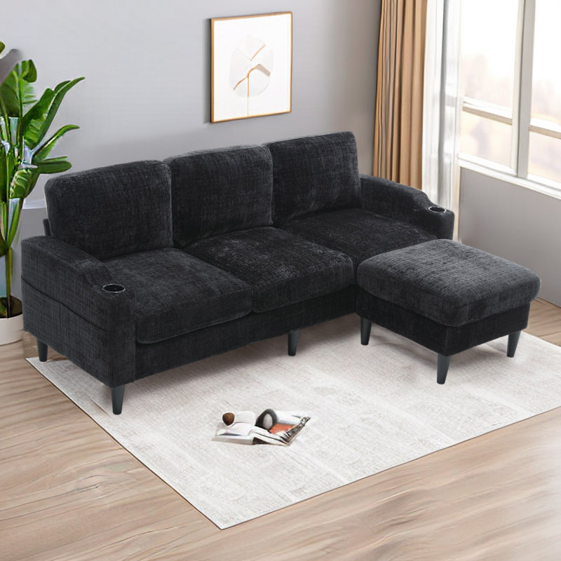 Adylynn Upholstered L-Shaped Sectional, Black Polyester