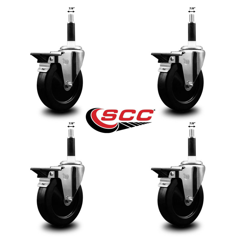 Ensemble de roulettes extensibles en caoutchouc souple 7/8 pouces avec frein SCC