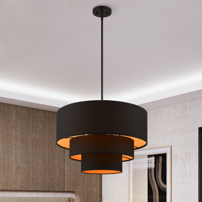 Bertan 4-Light Dimmable Adjustable Height Tiered Chandelier, Black, Black/Orange