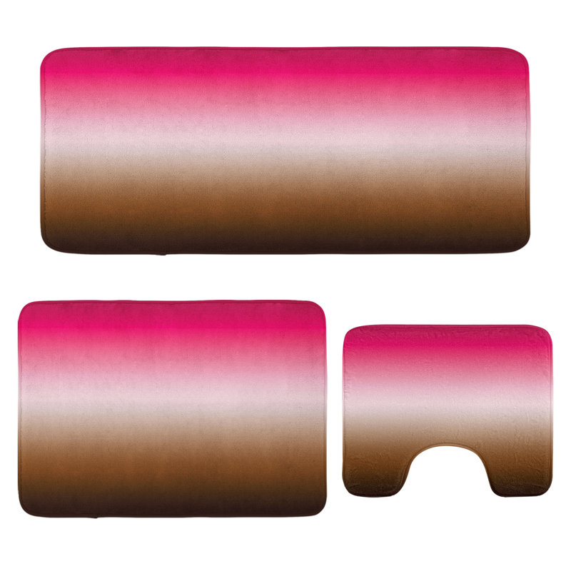  Ensemble de tapis de salle de bain Ombre 3 pièces en forme de U et tapis rectangulaires chocolat rose chaud