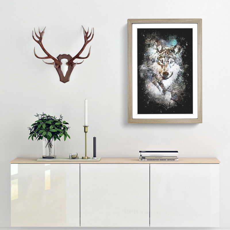 Wolf - Framed Print, 45cm H x 33cm W x 2cm D, Oak Framed