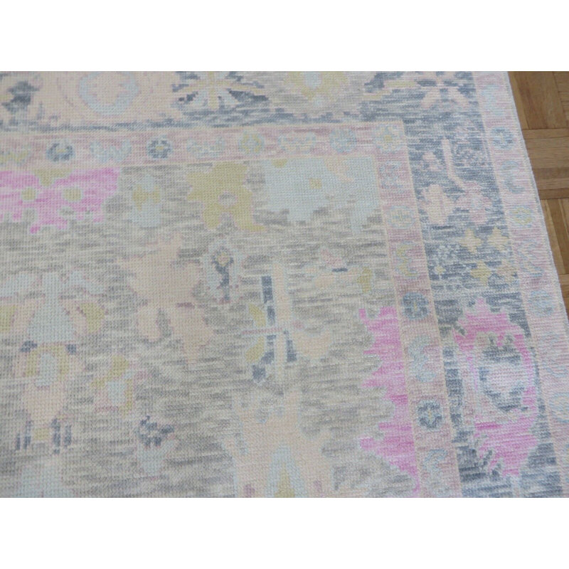Tapis oriental moderne gris Oushak noué à la main 6 x 9 pi 3 G14840