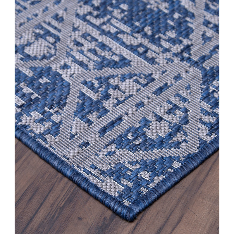 Tapis intérieur / extérieur bleu Edgefield, Rectangle 5 pi 3 po x 7 pi 6 po
