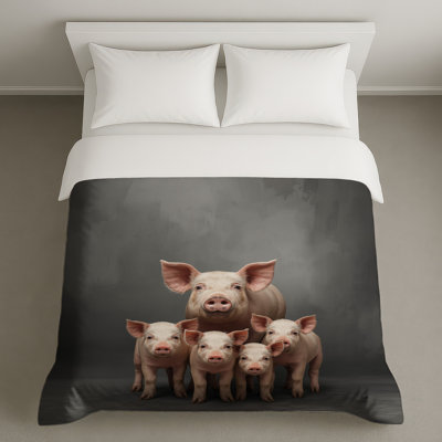 Pig Family Standing Together Duvet Covers