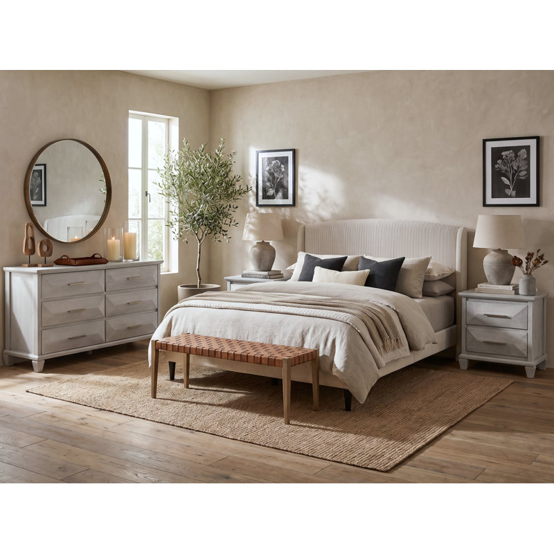 Jolande Contemporary 4 Pieces Bedroom Set, 4 Pcs: Bed, Dresser, 2 Nightstands, Queen
