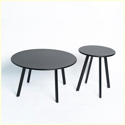 2-Piece Round Nesting Coffee Table Set | Modern Black Metal Side End Tables for Indoor Outdoor Living Room Bedroom Balcony Patio