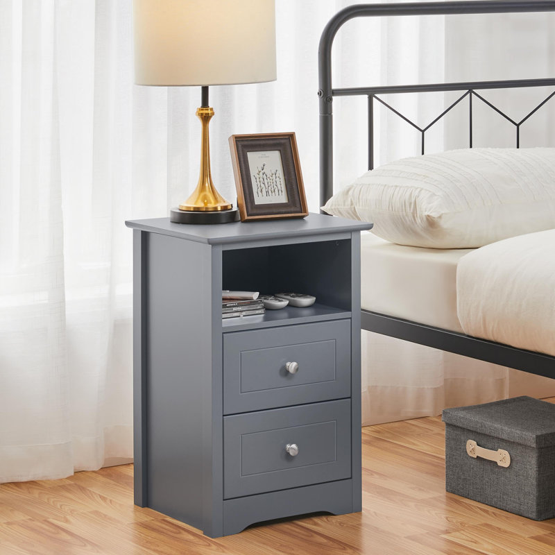 Devala 40cm W Manufactured Wood Bedside Table, Dark Grey