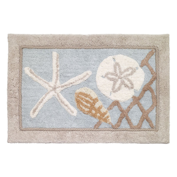 Stylish Beach Starfish Scallop Print Bathroom Rug