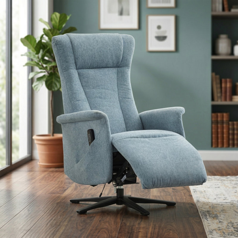 Chaput 69cm Wide Swivel Lounge Chair, Reclining, Ice Blue Polyester Blend