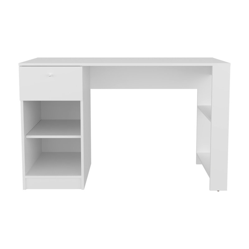 Bureau de 47 po de largeur avec rangement pour l'organisation - Bureau à la maison rectangulaire blanc moderne avec un tiroir et quatre tablettes