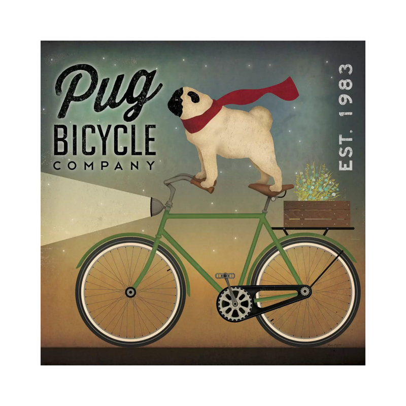 Pug Bicycle Co. by Ryan Fowler - Single Picture Frame Print on Canvas, Wrapped Canvas, 93.98 cm H x 93.98 cm W x 1.91 cm D