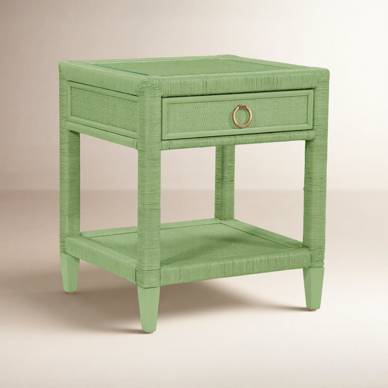 Warwick 1 - Drawer Wicker/Rattan Nightstand, Brass, Satin Brass