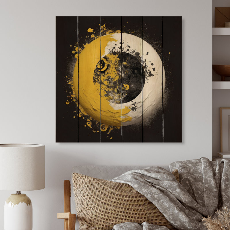 Yin et Yang jaune et blanc sur bois, H 30 po x l 30 po x P 0,78 po