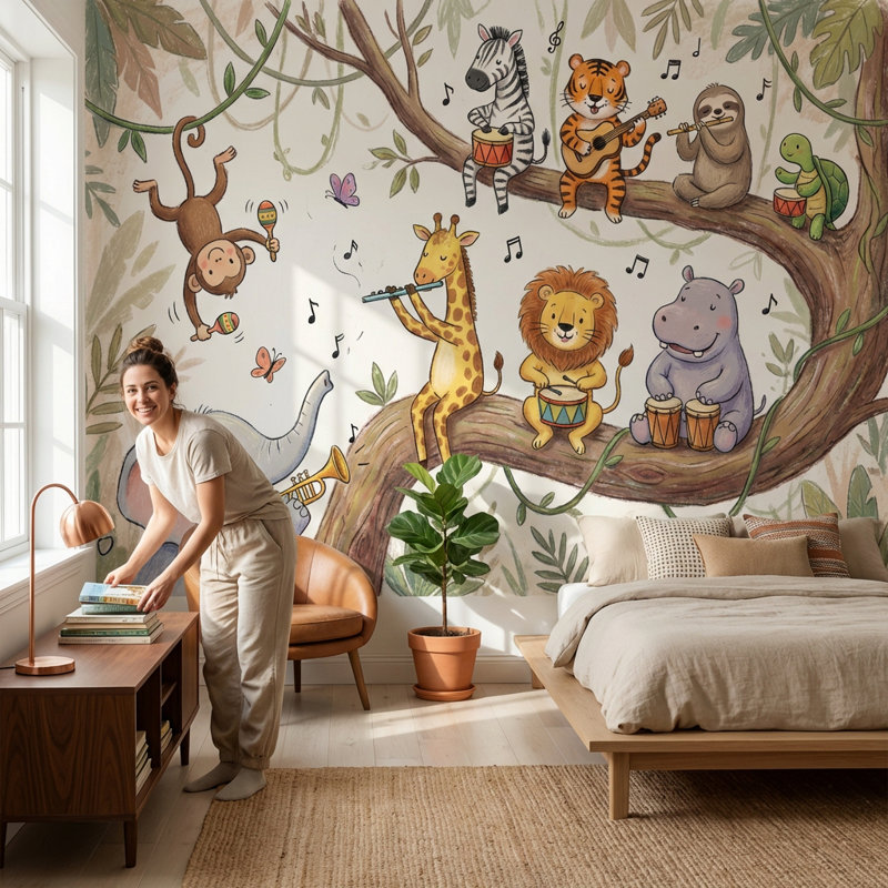 Papier peint animaux Jungle, 140 po x 108 po, Peler et coller