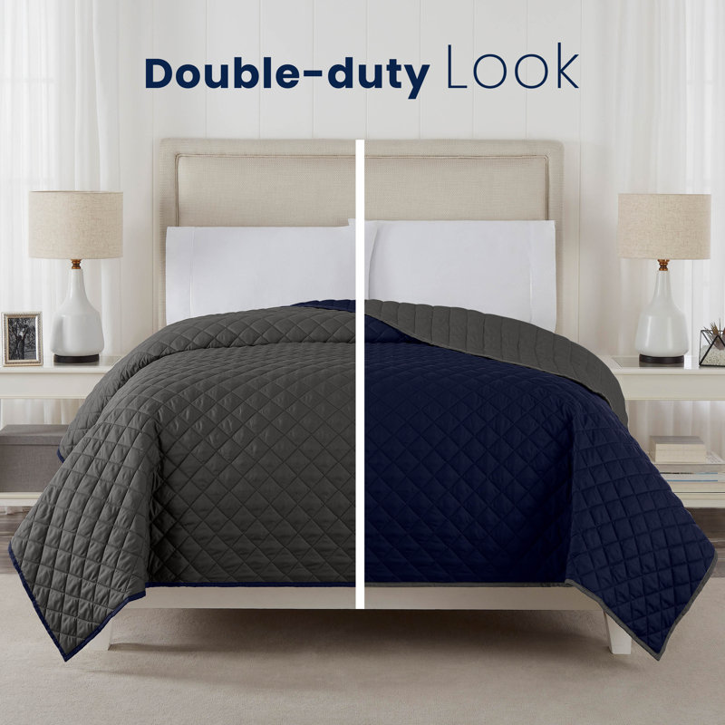 Martex Reversible Coverlet, Graphite / Navy, King