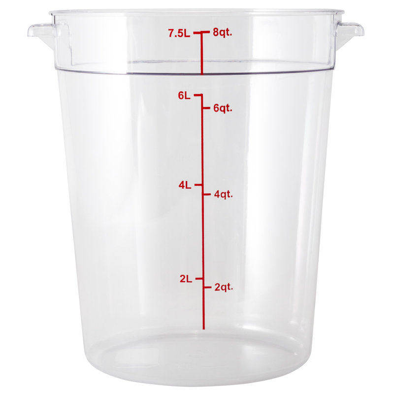 Contenant alimentaire de 8 pintes pour restaurant, 1 contenant commercial rond - couvercle vendu séparément, avec marqueurs de volume, seau de préparation des aliments en plastique transparent, rangement compact