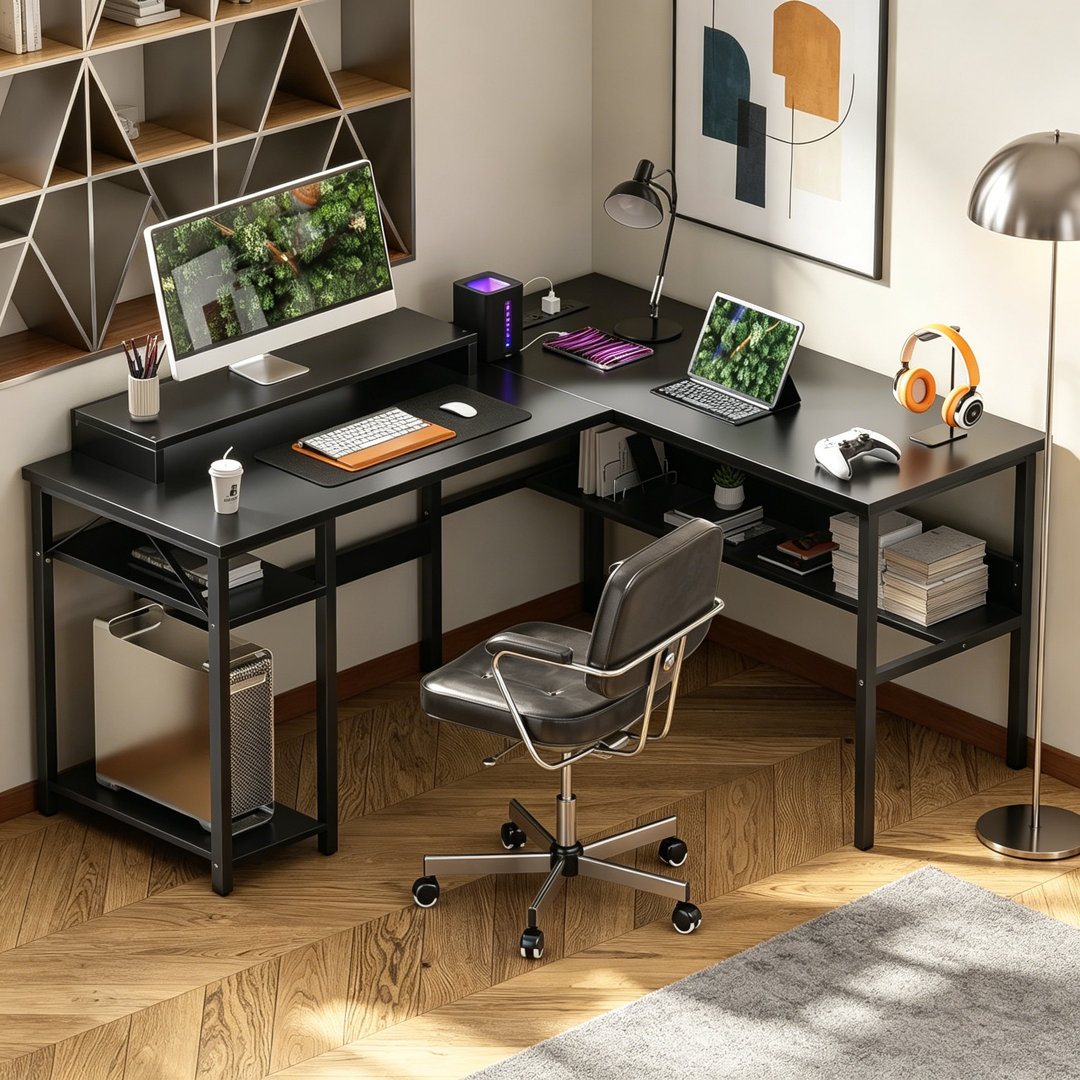 L-Shaped Metal Base Computer Desk