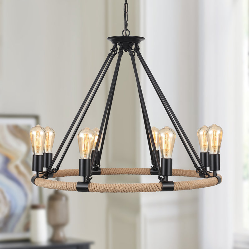 Lustre à roulettes de style campagnard à 8 lumières de 30 po avec roulettes Orris, Noir