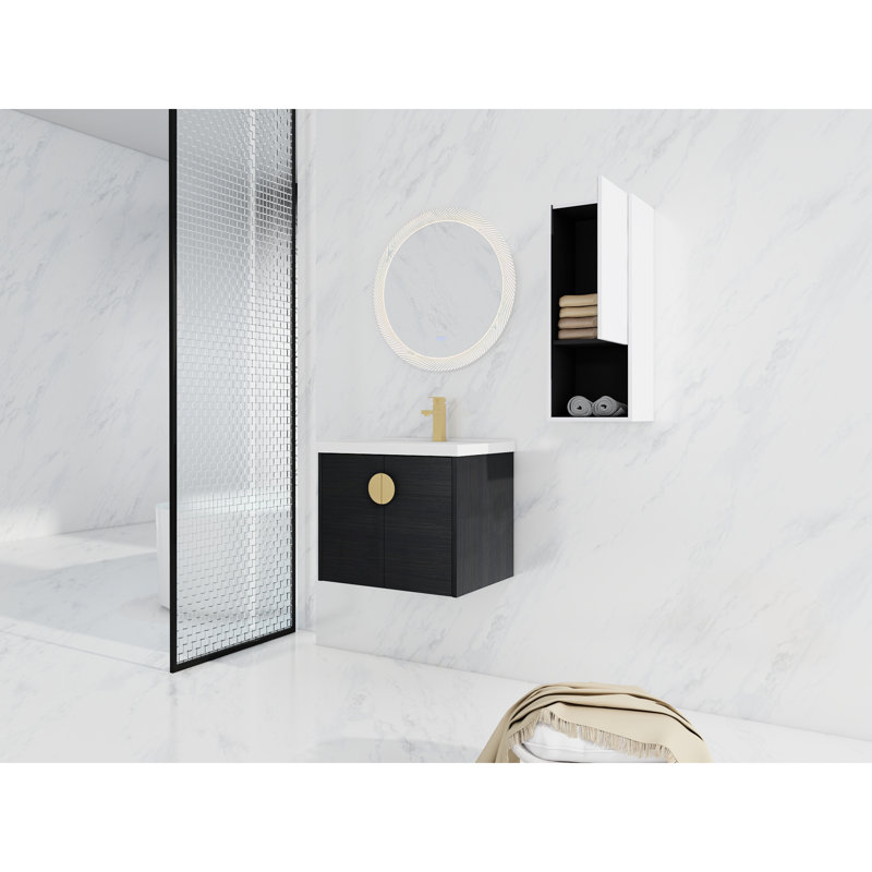 Meuble-lavabo de 24 po avec lavabo en céramique et compartiment latéral - apparence de meuble-lavabo de ton châtaignier noir