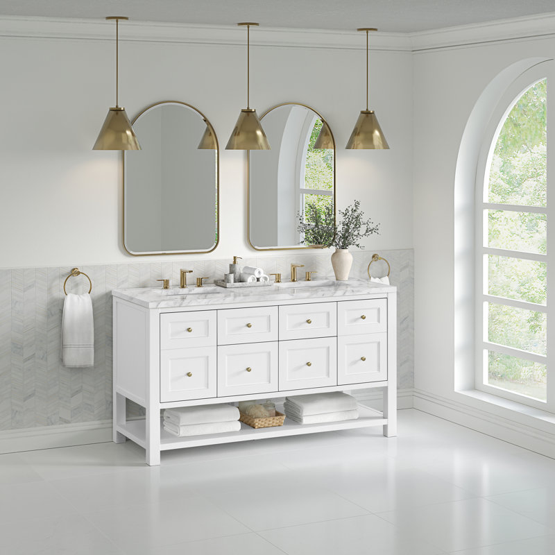 Breckenridge 60'' W Double Vanity, Bright White, Carrara White Marble, Widespread