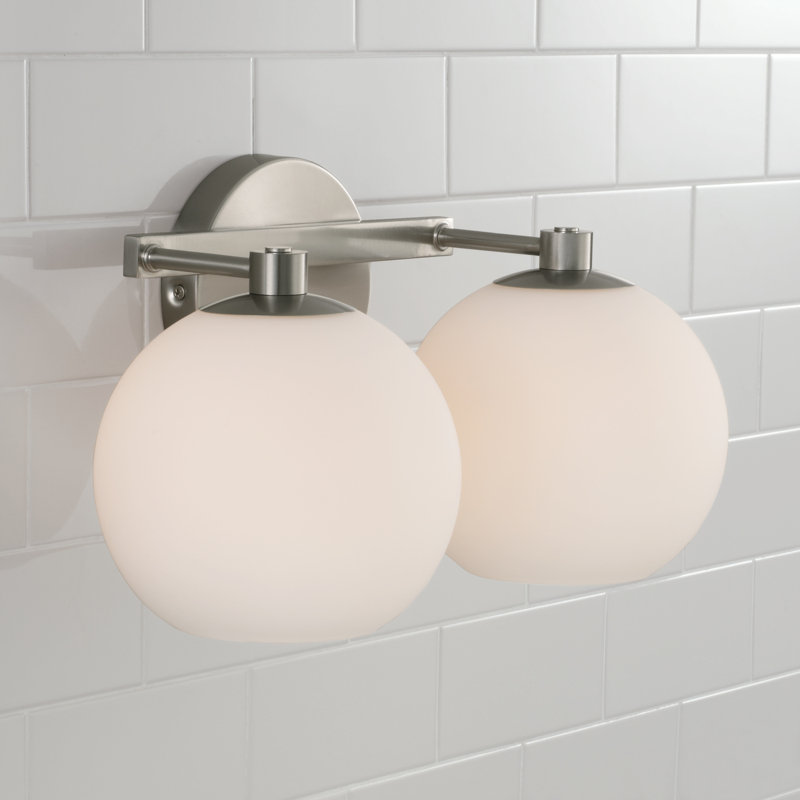 Brushed Nickel 2-Light Vanity with Soft White Glass Shades