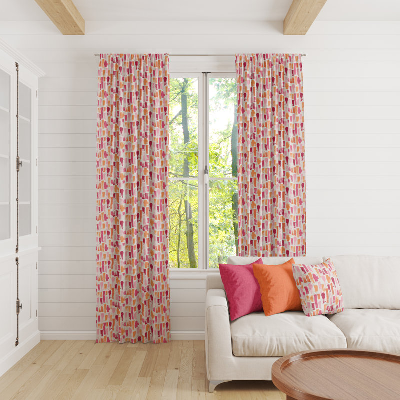 Rideaux géométriques abstraits roses et orange, l 50 po x L 60 po