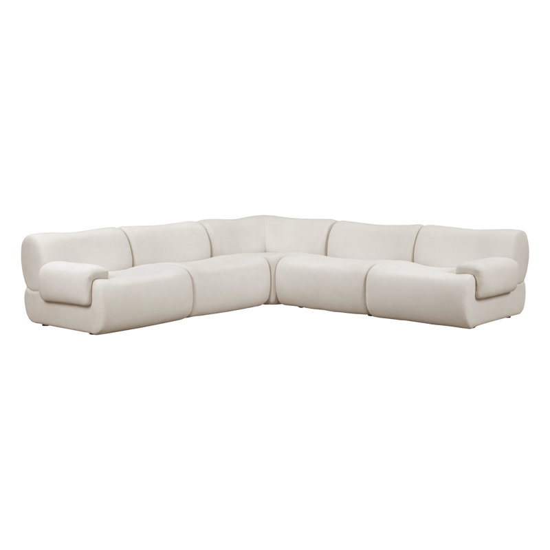 Zenith Cream Upcycled Fabric Modular L-sectional, Cream Polyester Blend
