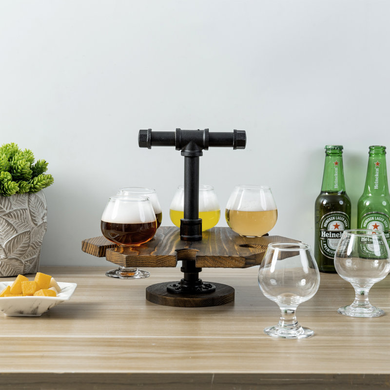 Metal / Solid Wood Tabletop Wine Glass Rack  in Brown