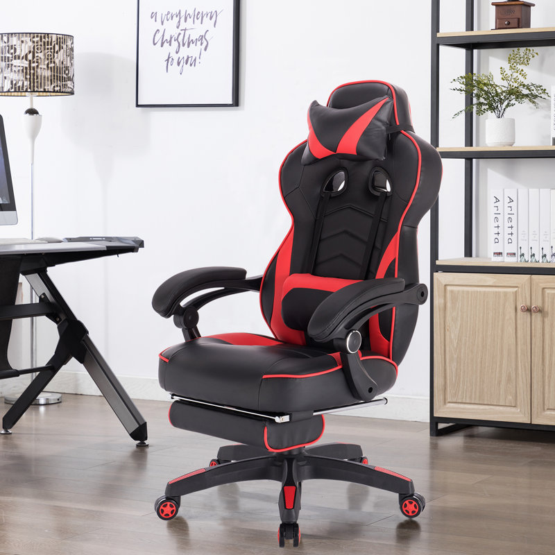 Inbox Zero Adjustable Swiveling PC & Racing Game Chair, Red/Black