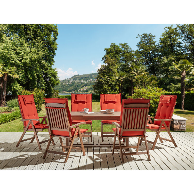 Dewaine 6 - Person Patio Dining Set with Rectangular Table , Cushions Included, Red