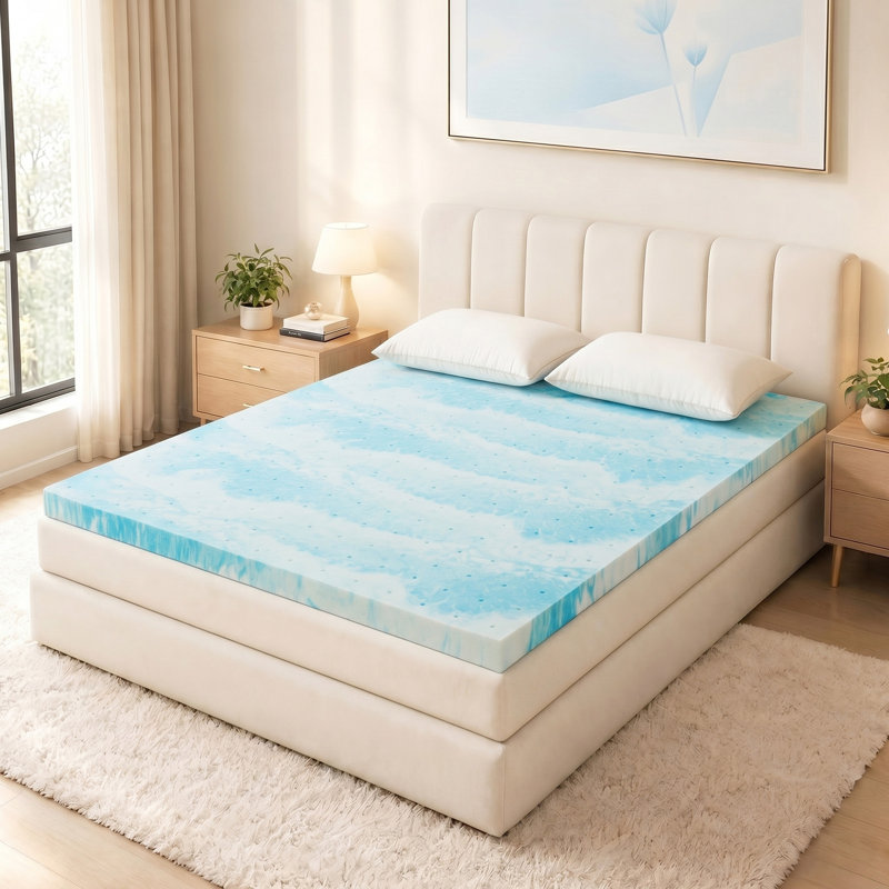Molley 3'' Full Blue Wave Cooling Gel Memory Foam Mattress Topper, Full, 3"