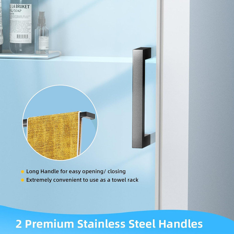 Porte de douche coulissante simple sans cadre 60 po x 75 po, verre anti-déflagrant de 8 mm avec fermeture en douceur, quincaillerie en acier inoxydable