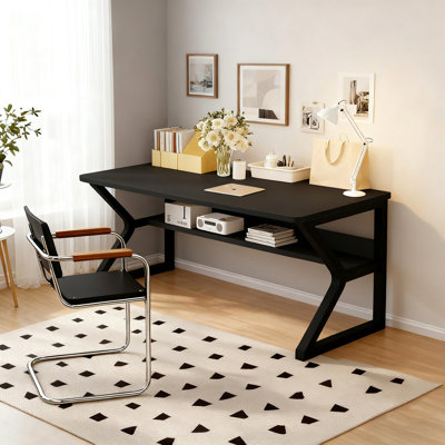 Black Small Computer Desk with Bookshelf, 31.4 Inch Compact Writing Table, Space Saving Storage Workstation for Home Office Small Apartment Study