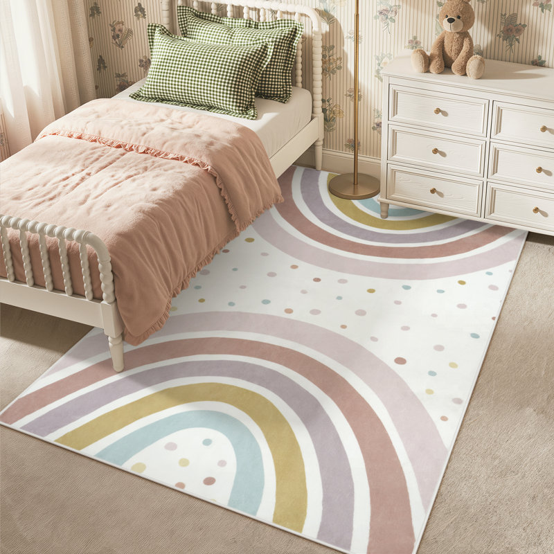 Machine Washable Rainbow 5X7 Kids Rugs - Non-Slip Nursery & Bedroom Floor Mat, Colorful Playroom Decor, Rectangle 5' x 7'