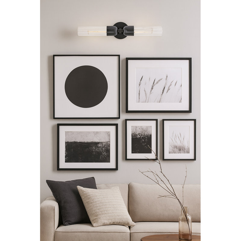 Morant Two Light Bath Wall Sconce w/ Fluted Glass Shades, Black