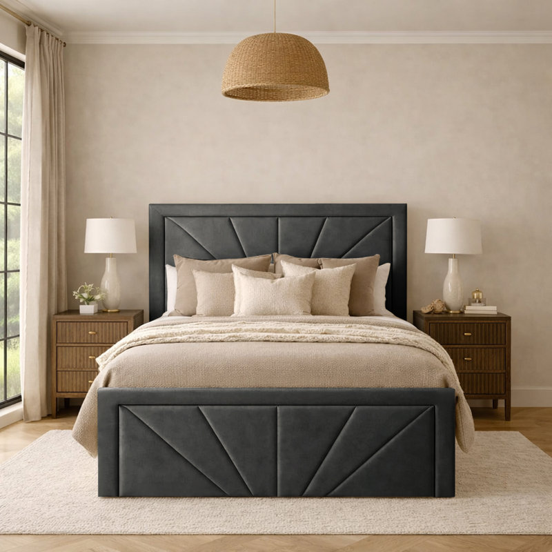 Phoenix Modern Upholstered Bed Frame , Asphalt, Super King (6')