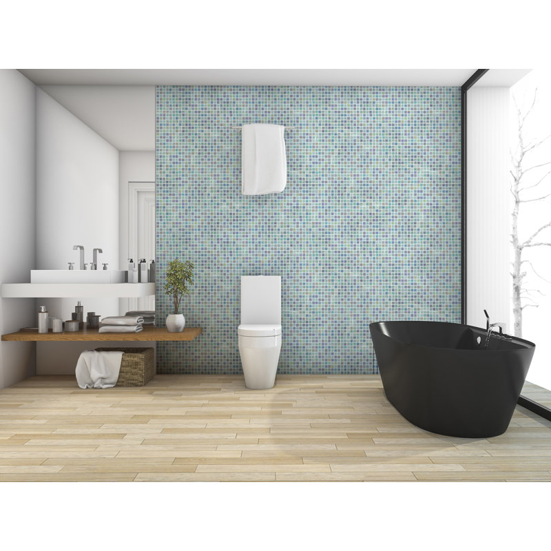 Monticello 1" x 1" Glass Grid Mosaic Wall & Floor Tile, Iridescent Light Blue
