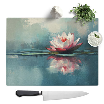 Water Lily View Flower  Glass Chopping Board