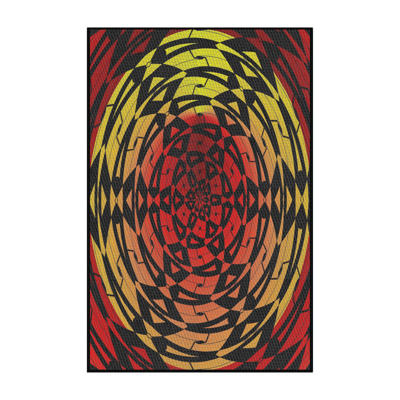 Tapis noir/rouge/jaune à motifs, Rectangle 8 pi x 10 pi